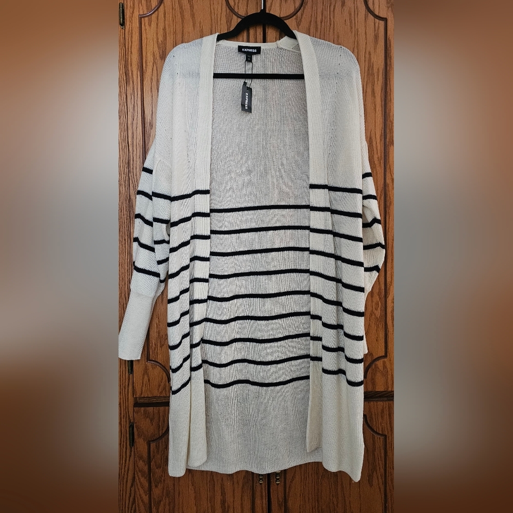Express Cream and Black Striped Cardigan